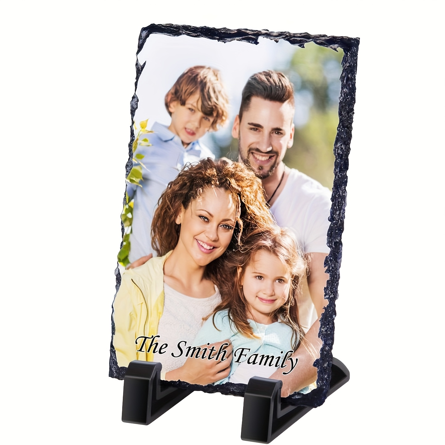 TEMU Personalized Photo Slate Plaque Custom Vertical Picture Frame Rock Slab Desktop Printing, Unique Gift For Family Anniversary Couple, Photo Stone