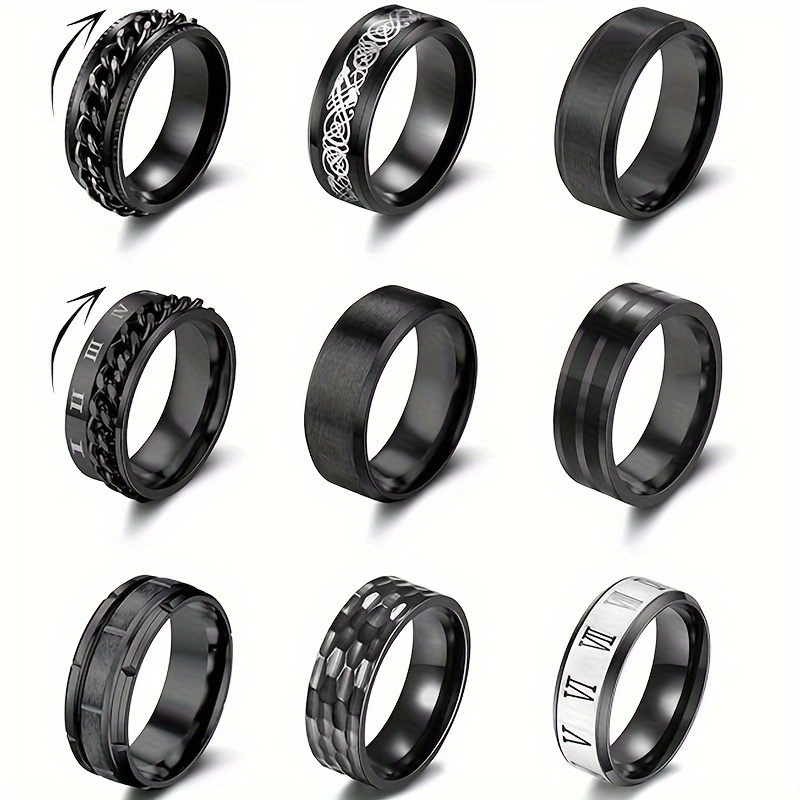 9pcs Stainless Steel Stress Relief Rotating Rings Set