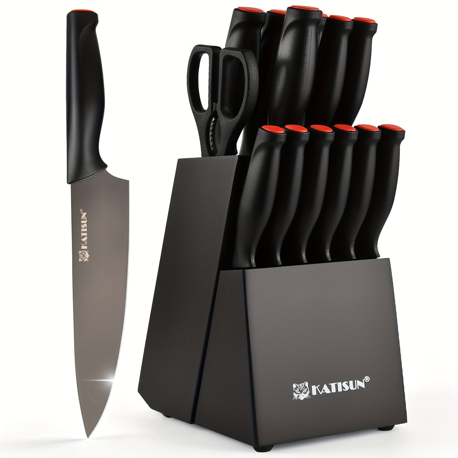 Professional Kitchen Knife Set, 15 pcs Black-Coded With Black Wooden Block, Non-Slip ABS Handle Chef's Knife Plastic Cutting Board And Kitchen Shears, Ideal For Home And Restaurant Use, The Perfect Gift For Thanksgiving Christmas And New Year 10 Professional Kitchen Knife Set, 15 pcs Black-Coded With Black Wooden Block, Non-Slip ABS Handle Chef's Knife Plastic Cutting Board And Kitchen Shears, Ideal For Home And Restaurant Use, The Perfect Gift For Thanksgiving Christmas And New Year - Image 10