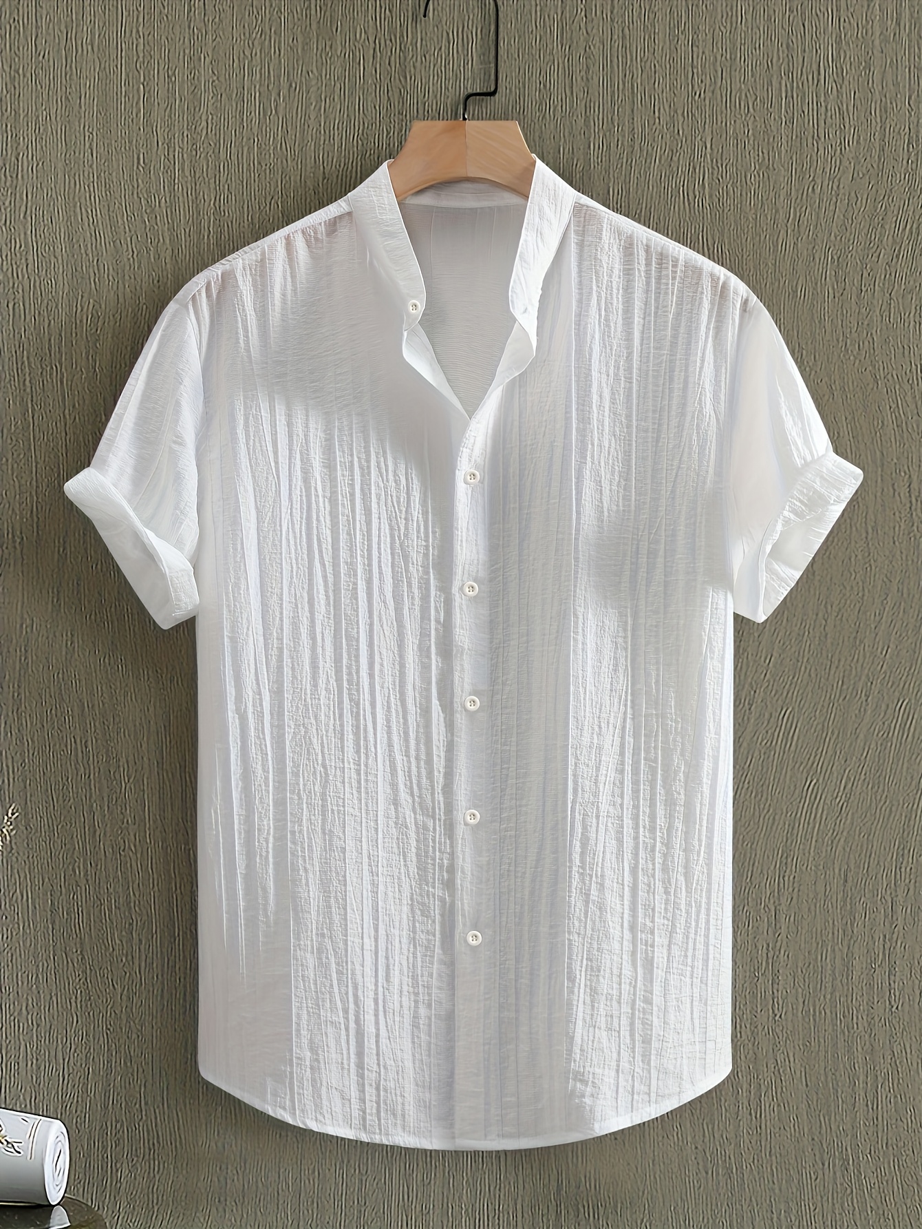 Owens OBM Men's Summer Short Sleeve Shirt - Lightweight Breathable Solid Color Button-Up Casual Shirt with Stand Collar, Machine Washable for Beach Vacation, Pool Party & Casual Attire, Beach Shirt