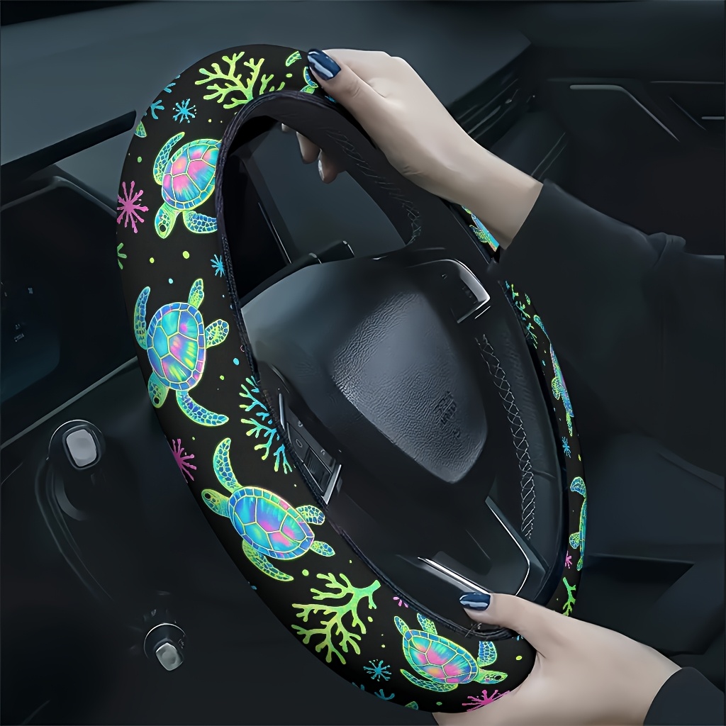 TEMU 1pc Sea Turtle Swimming Coral Car Steering Wheel Cover, Soft And Breathable To The Touch, Reduces Hand Fatigue, Suitable For , A Accessory, A