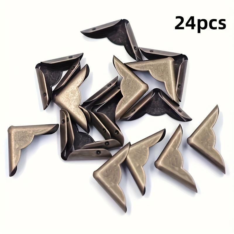 Image of 24pcs Bronze Tone Retro Triangle Album Corner Protectors - Edge Cover Guards For , Menus, Notebook Folders - Durable Metal Material, Practical Handmade Accessory Supplies