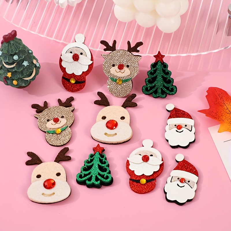 TEMU 10pcs Felt Padded Applique Santa Claus Deer Head Hat For Christmas Hair Clips Additions Party Decoration