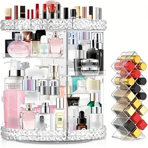organiser transparent cosmetic organiser with 16 lipstick compartments large capacity cosmetic organiser for dressing table 360 swivel perfume organiser with 6 adjustable shelves valentines day and other festivals