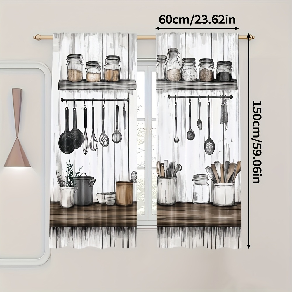 E-shop 2 Stück, Küchenregeln Bauernhof Gardinen aus strapazierfähigem Polyester für Outdoor-Dekoration, geeignet für Wohnzimmer, Schlafzimmer, Küche,