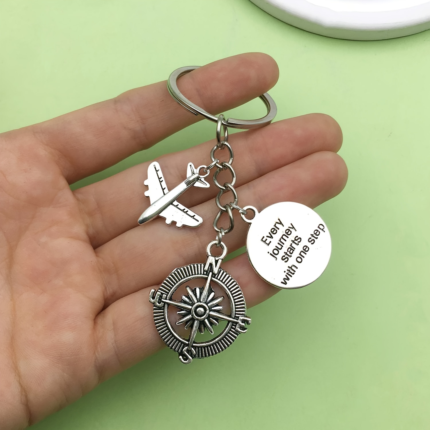 inspirational keychain compass airplane pendant key chain ring