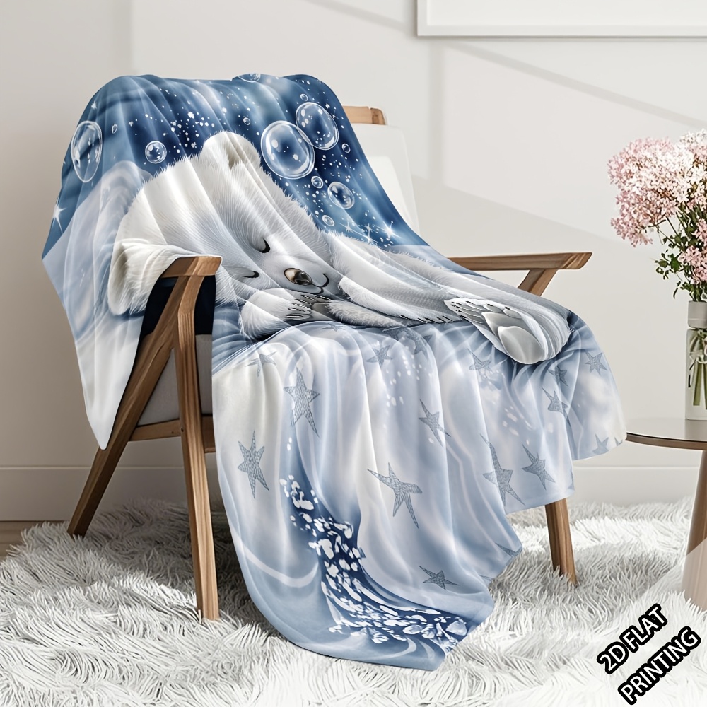 TEMU 2d 1pc Sleeping White Bear Blanket, Air Conditioning Throw Blanket, Soft Leisure Warm Blanket, Multi-functional Office Blanket, Outdoor Camping