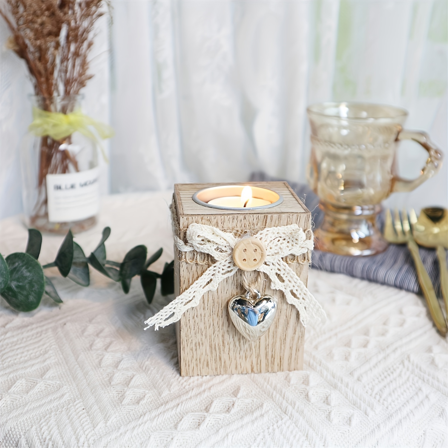 Image of 1pc Wooden Candle Holder Table Decoration