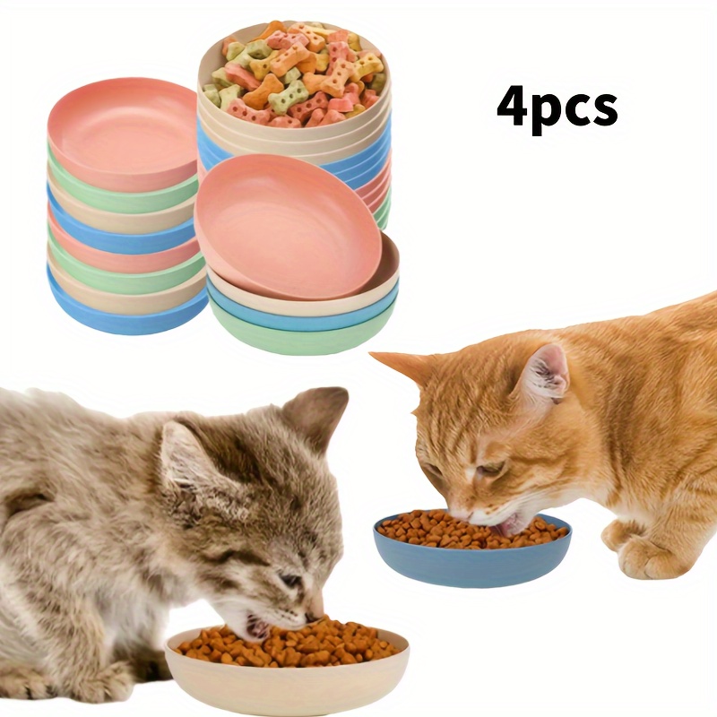 

4pcs Non-slip Plastic Cat Bowls, 5.5" Wide - Feeding Dishes For Small To Short-legged Cats