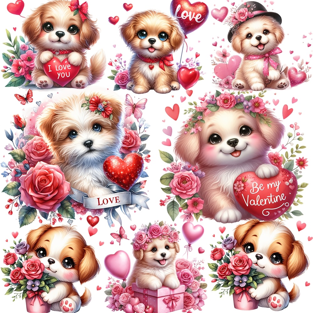 

1pc Cute Puppy Series Hand Account Sticker Love Puppies Floral Paper Diy Crafts Romantic Balloon Gift Journal Stickers Self-adhesive Stickers Set For Album Valentines' Day Scrapbooking Supplies