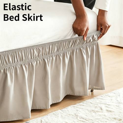 photo de l'article Jupe de lit élastique à envelopper avec double bande élastique, jupe de lit plissée à 41 cm, tissu brossé infroissable, lavable en machine, ajustement réglable pour les tailles de lit, durable et élégante