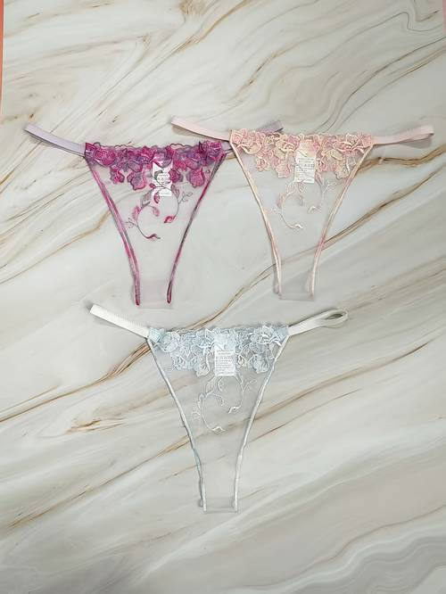 women french style ultra thin sheer lace thong panties low underwear suitable for breathable mesh with embroidery seamless mesh for lingerie machine washable