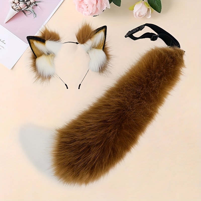Christmas Gift 2pcs Set Cosplay Animal Ear Tail Cute Plush Props for Adult  * Bar Party Performance * Animal Theme Party Great Gift for Friends