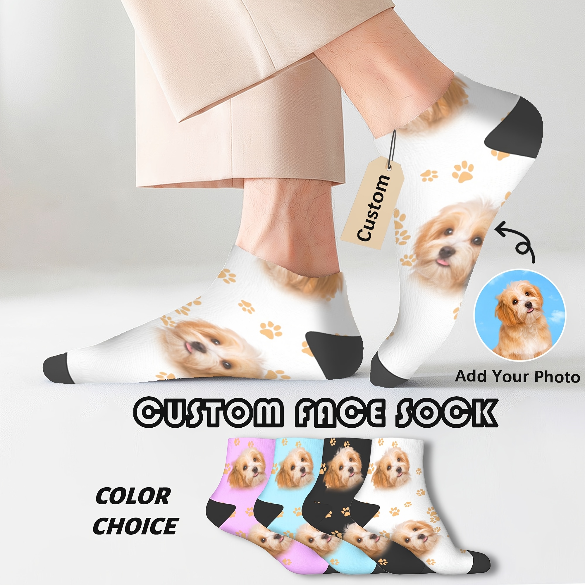

1 Pair Custom Photo Socks For Teens, Knit Polyester Ankle Socks With , Machine Washable, Unique Birthday Gift Idea