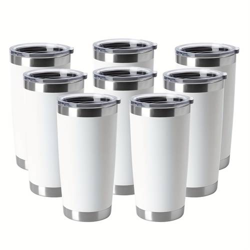 20oz stainless steel tumbler bulk 8 pack with lid and straw double wall vacuum insulated travel mug powder coated coffee cup