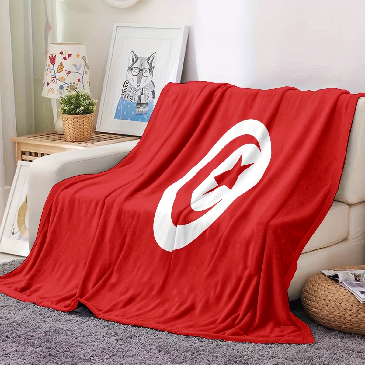 

Tunisian Flag Throw Blanket - Contemporary Geometric-pattern Flannel Blanket, Machine Washable, , , Use For Home, Office, Travel, Pets, Patriotic Decor, 1pc