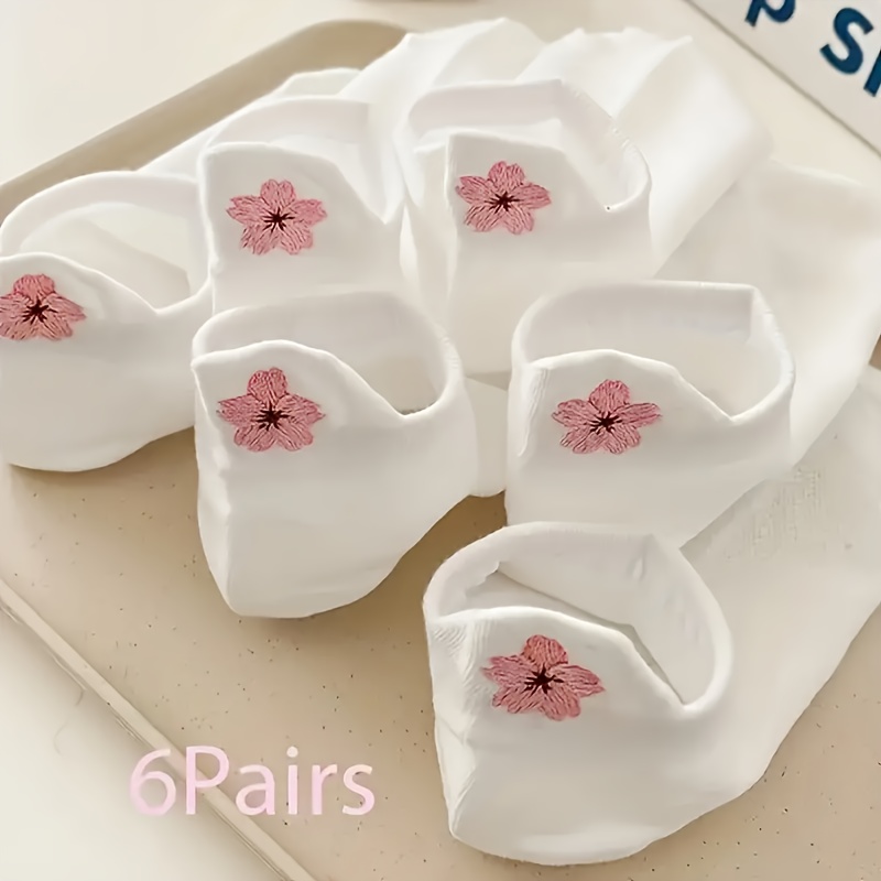 E-shop 6 Paar Damen Socken mit Blumenstickerei, unsichtbar, aus atmungsaktivem und bequemem Stoff.