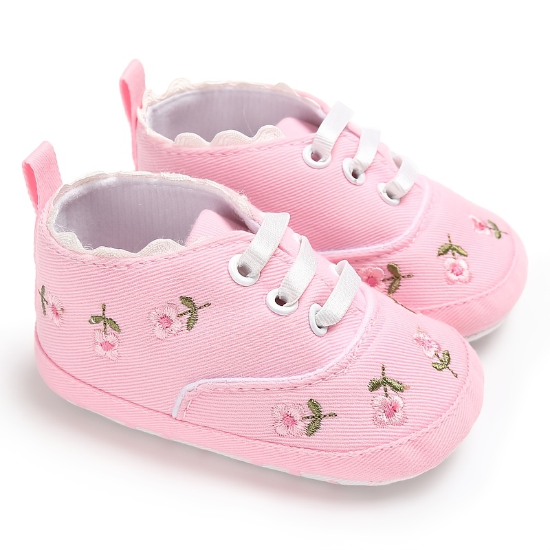 TEMU Fashionable New Baby Shoes With Flower Embroidery And Soft Canvas Sole Elegant And Cute Baby Walking Shoes Newborn Sports And Leisure Shoes