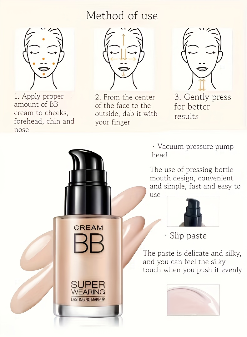 BB Cream Liquid Foundation+Brush Set Moisturizing Concealer Durable Face - Super Wearing, Long-Lasting Flawless Finish, Moisturizing & Isolating, Medium Coverage, Matte Finish for All Skin Types - Ideal Valentine's Day Gift for Women and Easter Gift