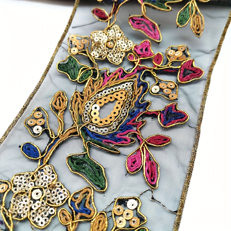 Embroidered Sequin Lace Trim for Apparel Accessory DIY