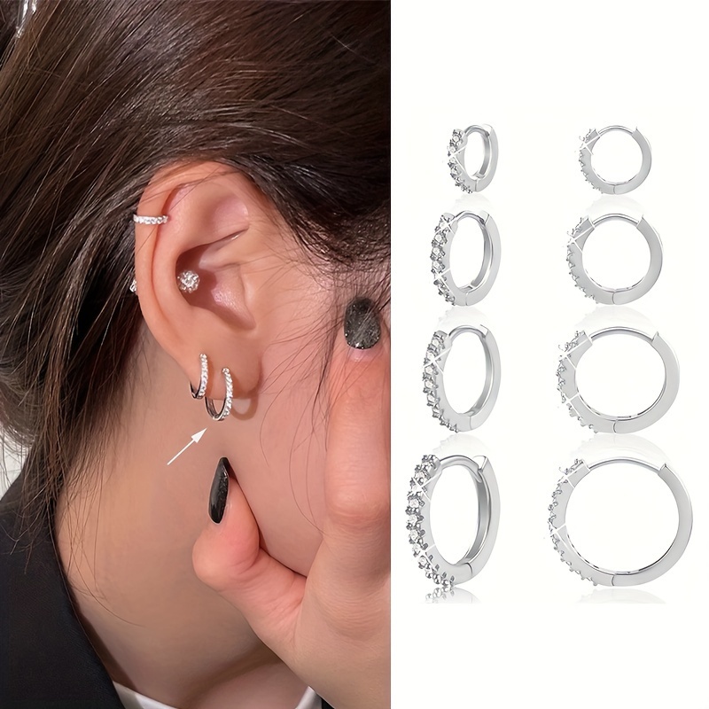 

925 Sterling Silver Hoop Earrings For Women Cartilage Earring Set Cute Hoops Multiple Piercings Earrings Sets For Women Trendy 6/8/10/12