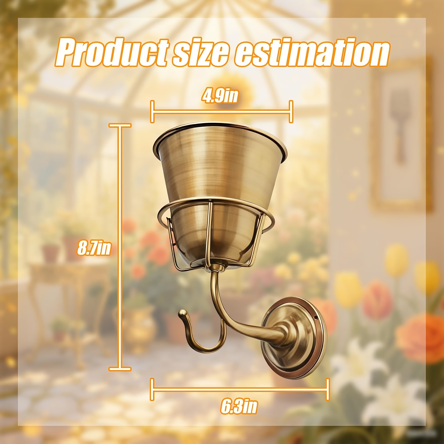 TEMU Opal Wall Vessel Golden, Elegant Wall Vessel For Flowers With Hook Wall Mount Planter For Decor