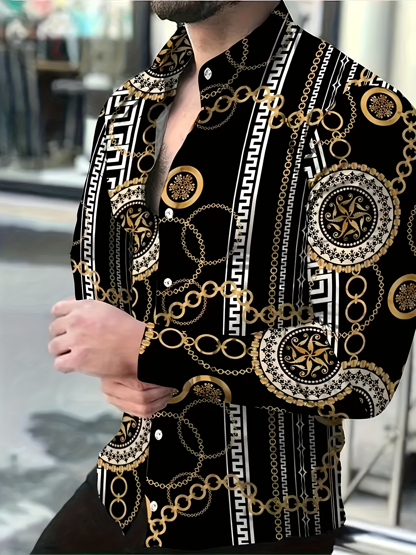 camisa moda larga hombre estilo casual negra diseño Temu