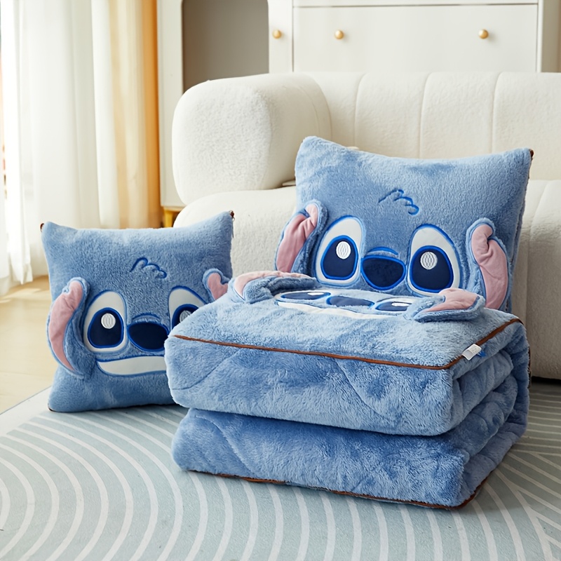 Disney Stitch 2-in-1 Kussen en Dekbed Set, Modern Cartoon Thema, All-Seizoen Polyester met Decoratief Ontwerp, Draagbaar voor Reizen & Kantoor Gebruik