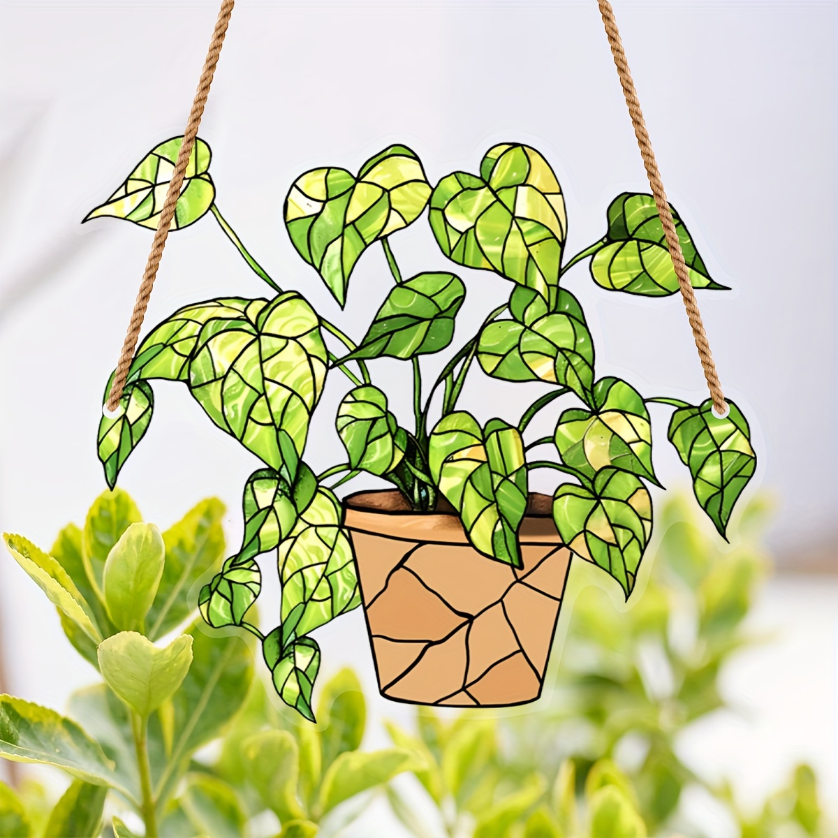 

1pc, Pothos Leaves Stained Window Hanging, Pothos Leaves Suncatcher Window Decoration, Indoor Outdoor Home Decor Garden Decoration, Monstera Plant Decor The Perfect Gift For Flower Lovers
