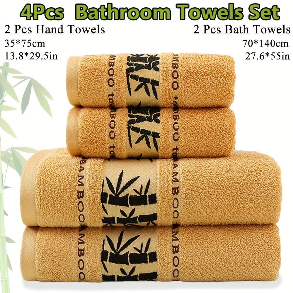 Image of 4pcs Bamboo Fiber Bath Towels Set, Soft And Comfortable, Absorption, Family Set, Suitable For Bathroom Shower, Hotel, Sauna, Optional(2pcs Bath Towels And 2pcs Bath Towels)