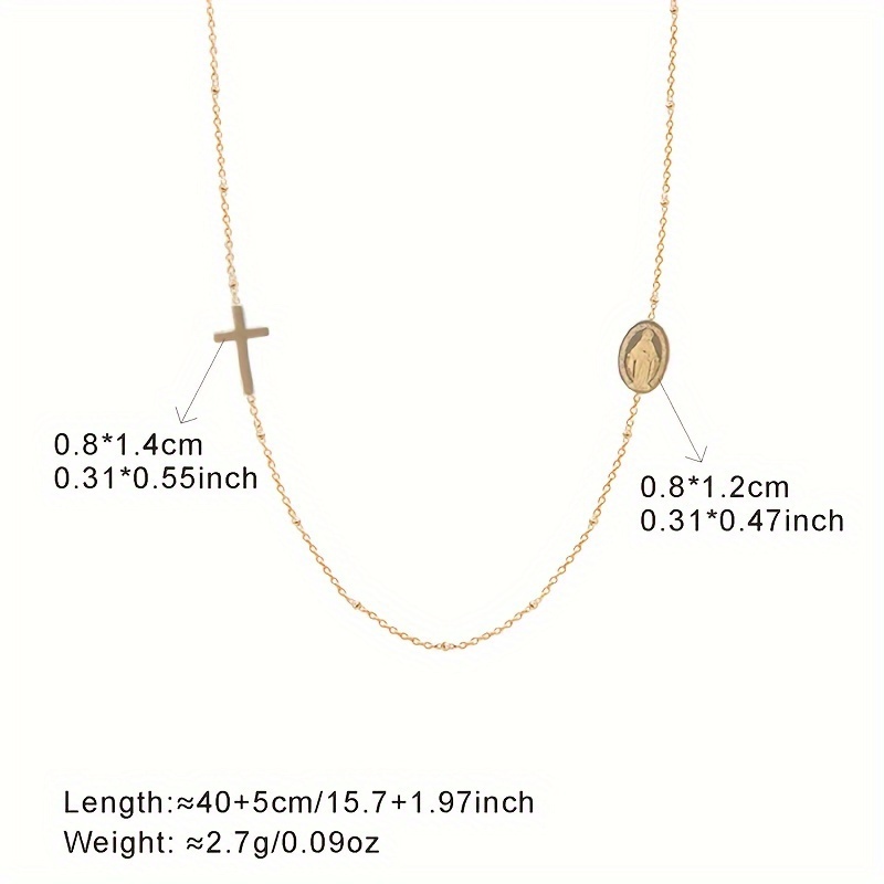 Image of European And Cross God Oval Pendant Collarbone Chain Necklace, Stainless Steel 18k Golden Plated Jewelry, Best For Christmas