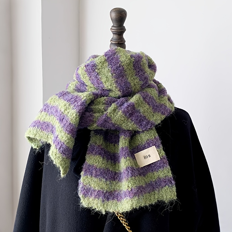TEMU Korean Style Striped Scarf Women's Winter 2024 New Versatile Warm Student Couple Neck Scarf