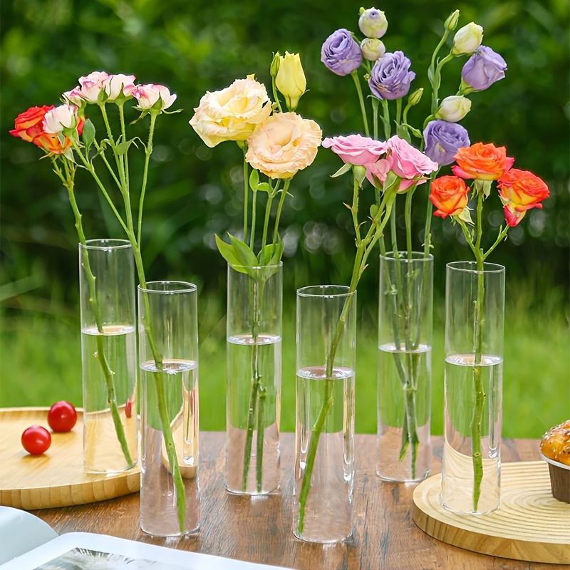 12 Stk. transparente zylindrische Glasvasen *-Rosen-Vasen für Großhandel, windfeste *-Kerzenhalter, Schwimmkerzen, Glaszylinder-Knospenvasen, handgefertigte schlanke florale
