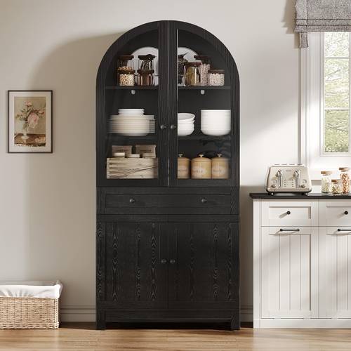 71 arched kitchen pantry cabinet arch display cabinet with glass doors and shelves wooden display cabinet with large storage drawers versatile cabinet for living room bedroom kitchen dining room