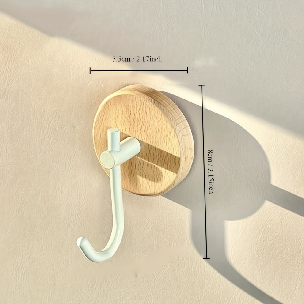 Cream Style Wall-mounted No-drill Hook For Entryway, Bathroom Door, And Clothes - Strong Adhesive Solid Wood Hooks