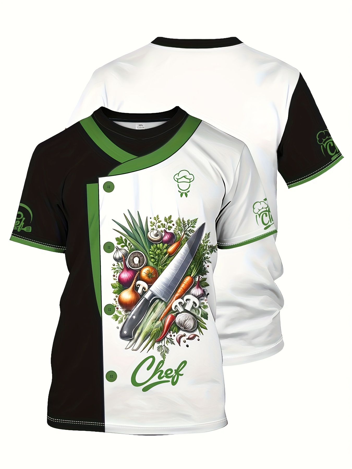 elegant 3d printed chefs uniform womens stylish kitchen work attire with   knife design short sleeve round neck       uniform   attire     mixed color 0