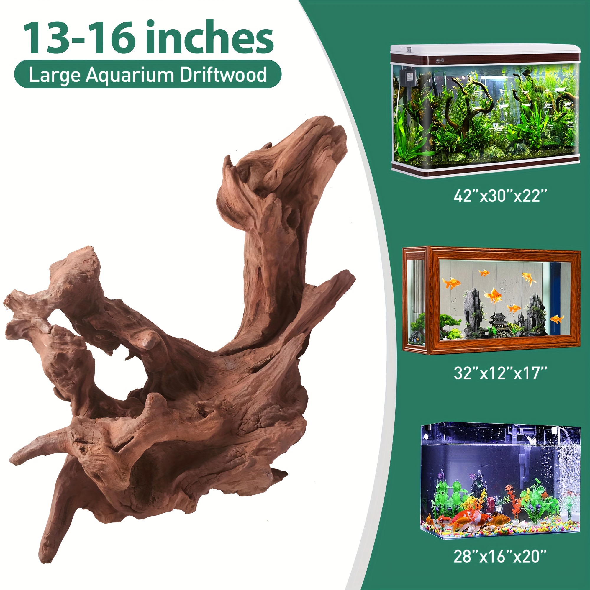 TEMU Natural Driftwood For Aquariums, 13-16 Inch Large Fish Tank Decor, Unique Shape Each Piece, Wood With Natural Texture, Ideal For Aquatic And Reptile , Single Pack, Aquarium Accessories