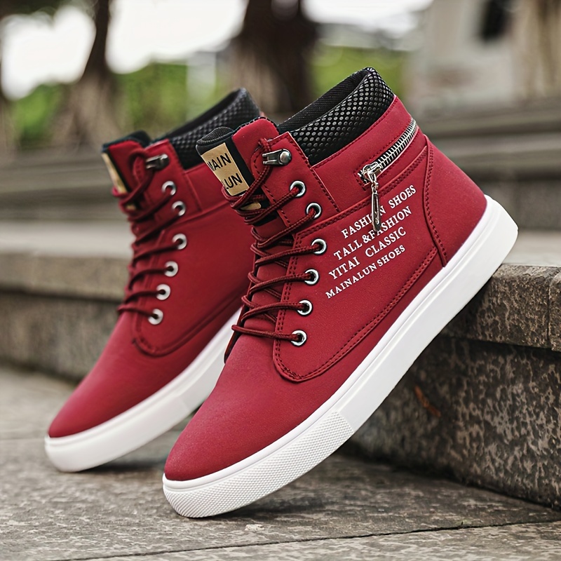 Mens Plus Size High Top Skateboard Shoes Solid Hue, Ultra-Comfortable  Durable Rubber Sole, Secure Lace Fastening Ideal For