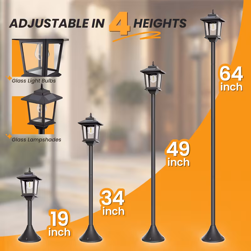 2-Pack Solar Lamp Post Lights - IP44 Waterproof Dusk-to-Dawn Outdoor Pathway Lighting, Warm White