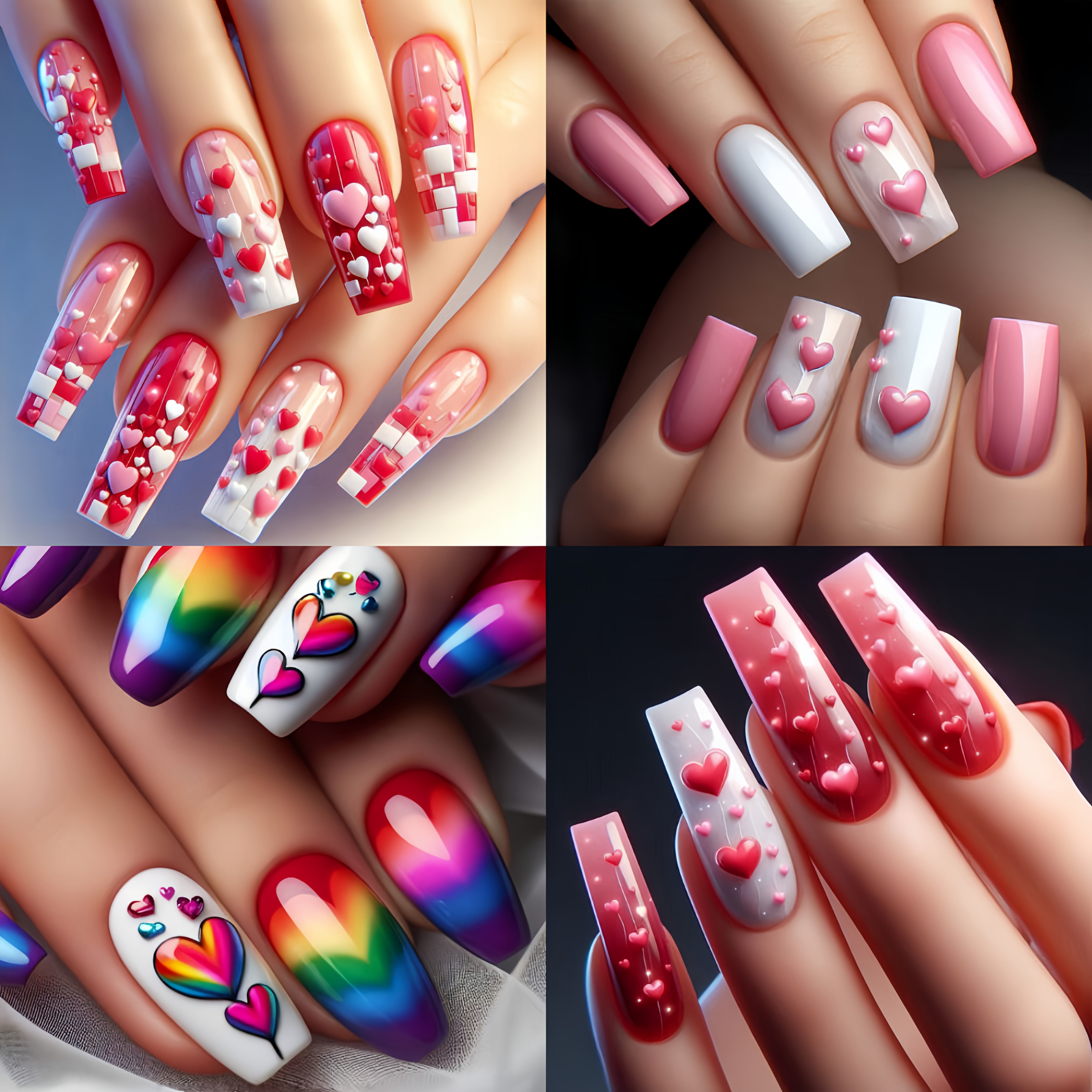 

96pcs Valentine's Day Press-on Nails Set - , Medium , Full Cover Acrylic Fake Nails For Women And Girls, , Nail Stickers