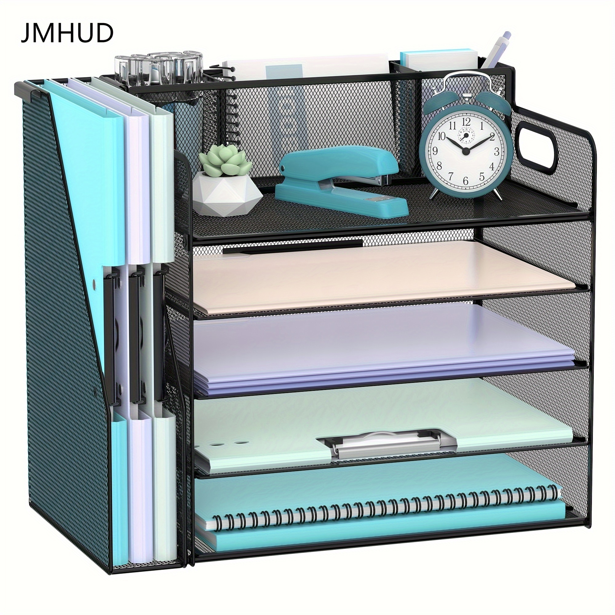 

Jmhud 5-layer Desktop File Storage With 3 Pen Holders, Office Desk Storage And File Rack, Office And Home Storage And Storage Paper Tray, Mesh Office Desk Accessories And Supplies, Jmhud