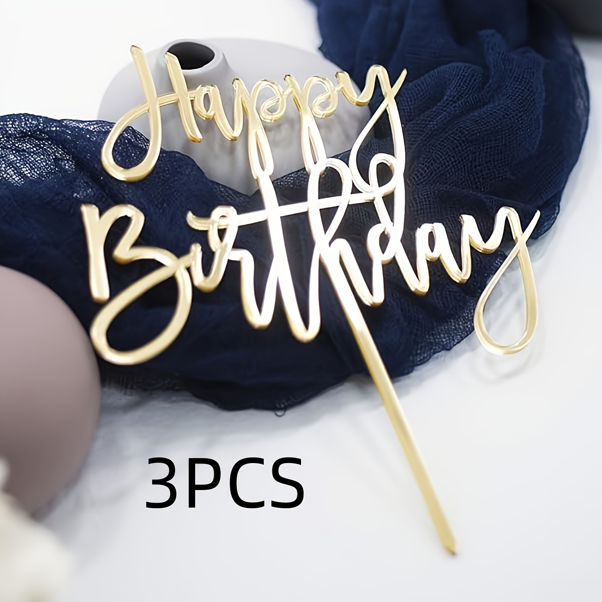 Image of 3pcs/6pcs/9pcs/12pcs Birthday Cake Topper - Golden Glitter Pick For Celebrating Anniversary Theme Party Cake Decorations Supplies Halloween&christmas For Christmas,newyear,valentine,party Events