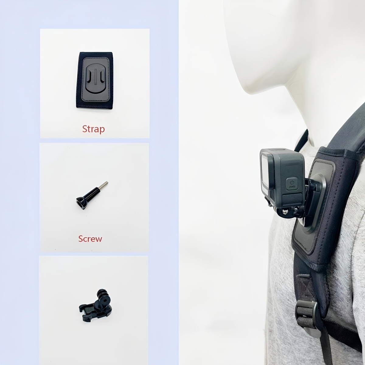 Image of Backpack Shoulder Strap Mount With Adjustable Shoulder Pad Compatible With Hero 13/12/11/10/9/8/7/6/5/4, Pro/4/3, 360, 360ace//go 3s/,/ And Most Action Cameras