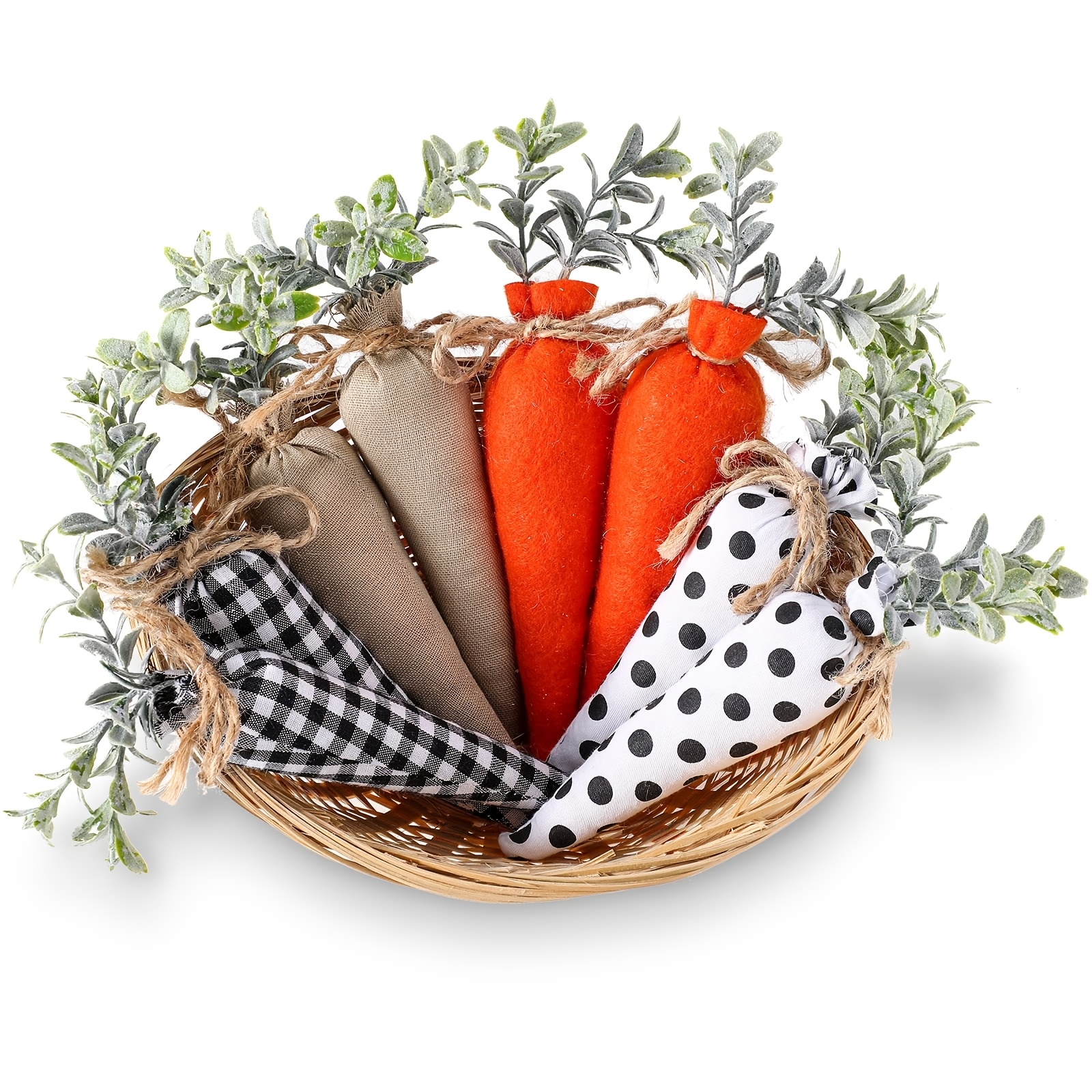 

8pcs Rustic Farmhouse Easter Carrots - Non-woven Fabric Stuffed Artificial Decorations, 4 Styles, For Spring Basket, Vase Filler, Tiered Tray Decor, No Electricity Or Feathers Required