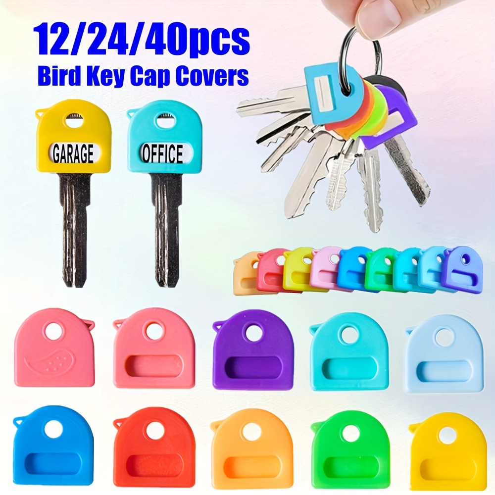 

40/24/12pcs Silicone Bird Key Cap Covers - Flexible Key Protectors With English Labels For Easy Identification, Key Organization Accessory