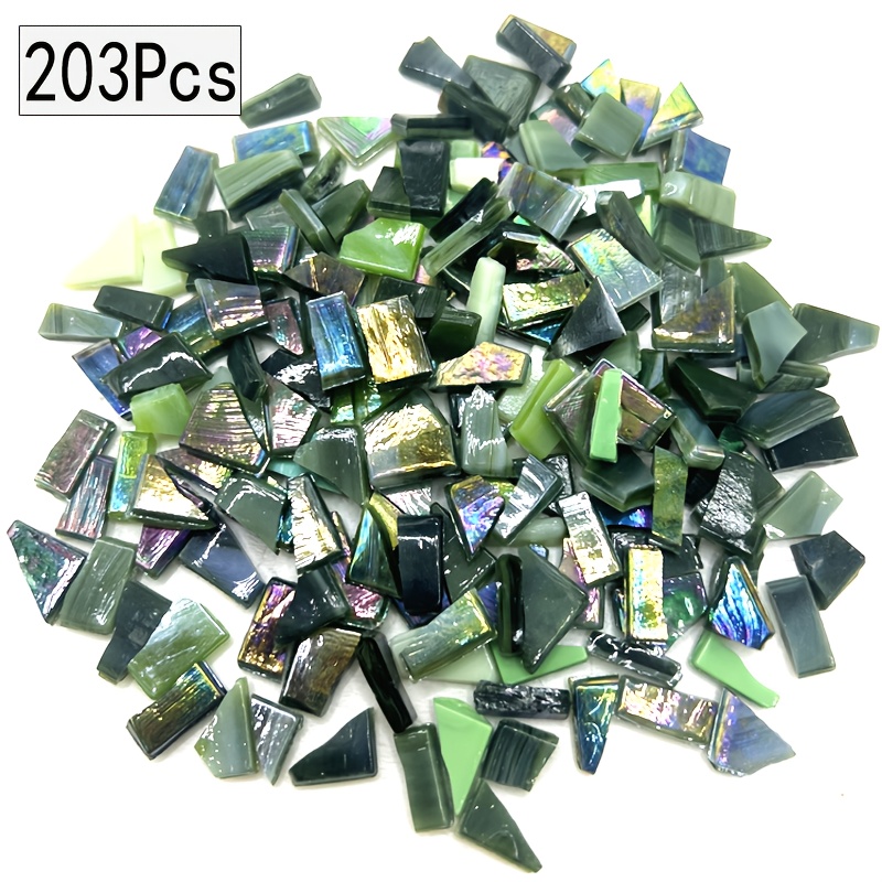 Image of 203pcs Of Mixed Green Iridescent Mosaic Glass Irregular Material Package Suitable For Making Diy Art Vases, Coasters, Jewelry Boxes, And Creative Gifts