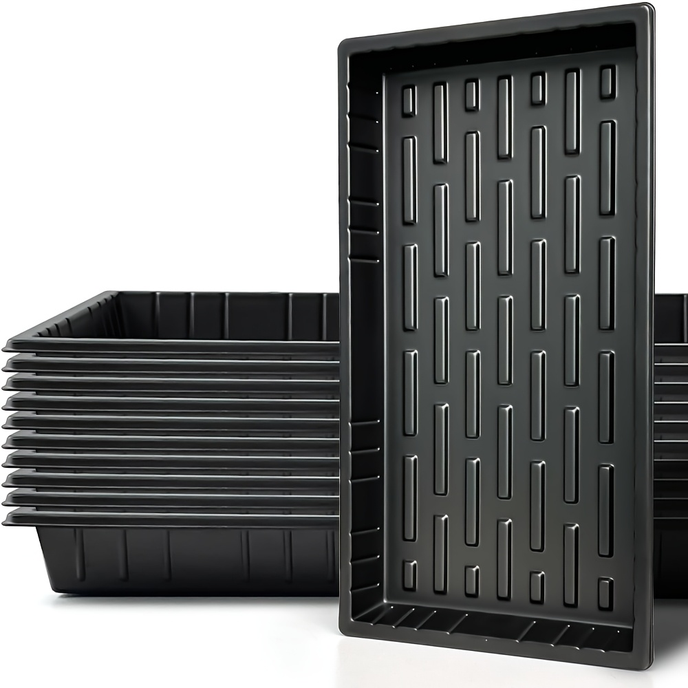 Image of 10pcs Growing Trays, 1020 Plant Nursery Trays Heavy Duty Seed Starter Flat Seedling Tray For 72/128 Cell Plug Tray Growing (21"×11", 10 Pack, 2.4" Deep, Without Holes)