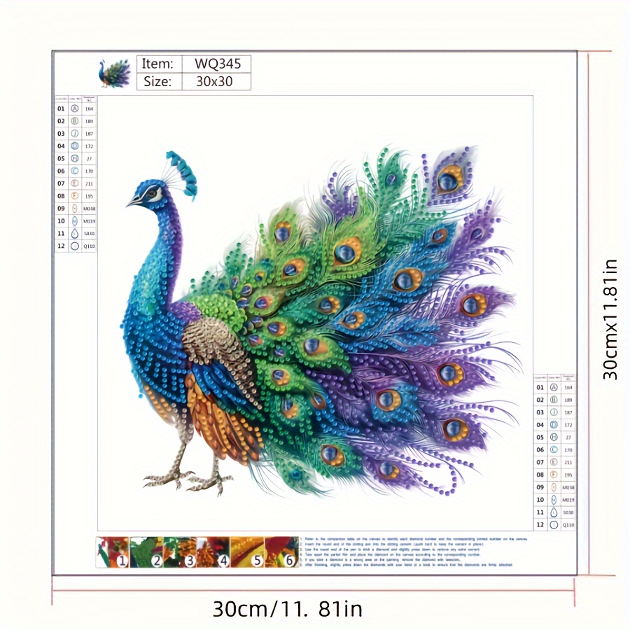 Image of Diy 5d Diamond Painting Kit Colorful Peacock Animal 30x30cm/11.81x11.81inch Irregular Diamonds, Rhinestones, Mandala And !