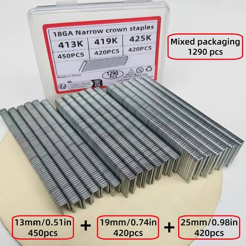 1290 stück - u-förmige klammern, gemischte verpackung, 18ga 1/4 schulterbreite, 0.51in-450, 0.74in-420, 0.98in-420, hochwertige verzinkte oberfläche, rostfreier schutz, für pneumatische und elektrische , heimdekoration und holzbearbeitung
