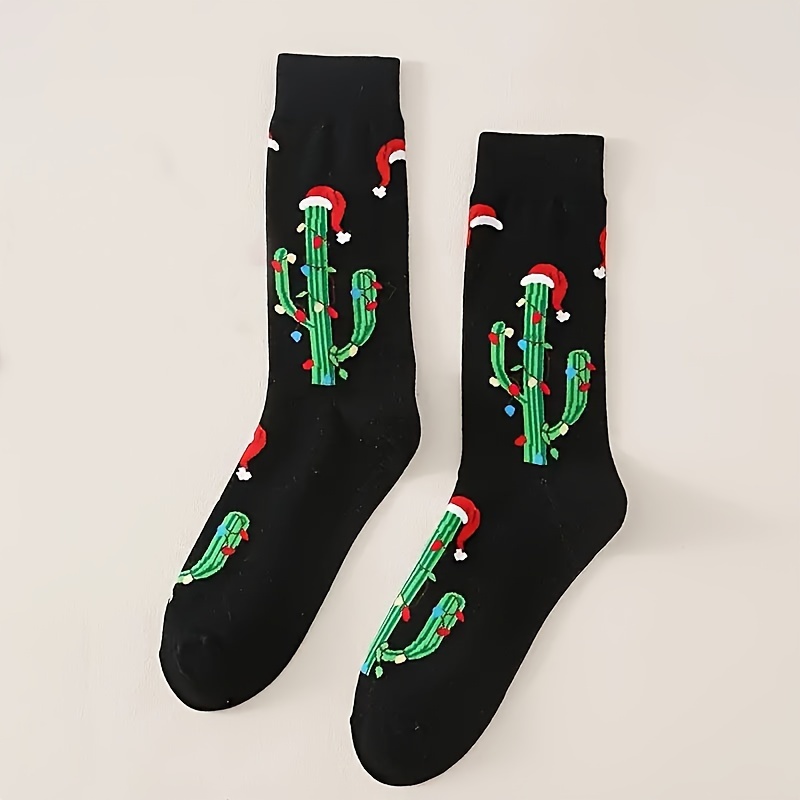 

Christmas Cactus Print Mid-calf Socks - For